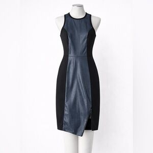 Lovers + Friends Black & Navy Faux Leather Panel Bodycon Dress | Size S | NWOT